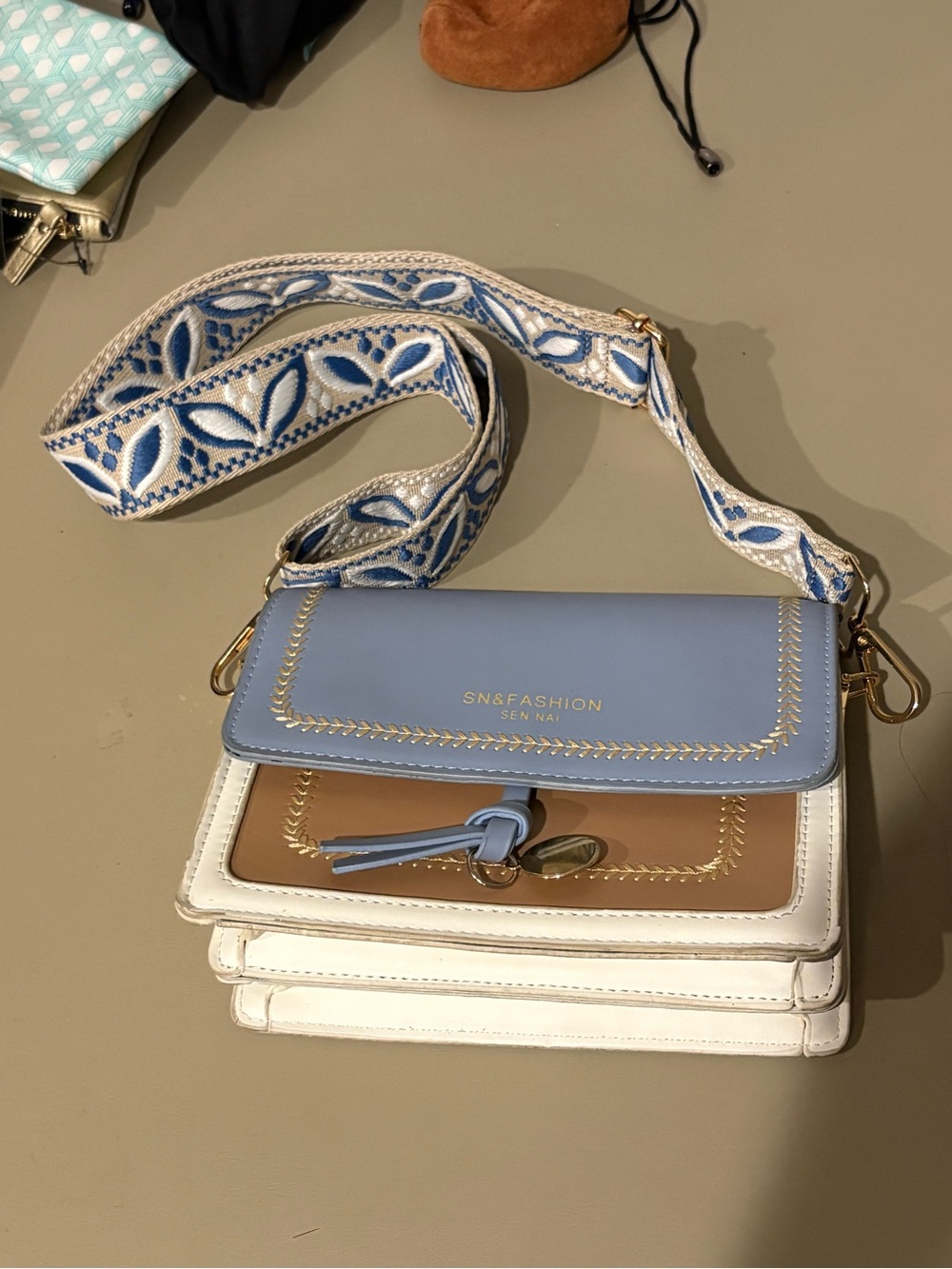 Blue and White Crossbody Bag